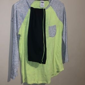 🧊2/$10-Victoria Secret’s PINK Baseball t-shirt in neon green and gray🧊